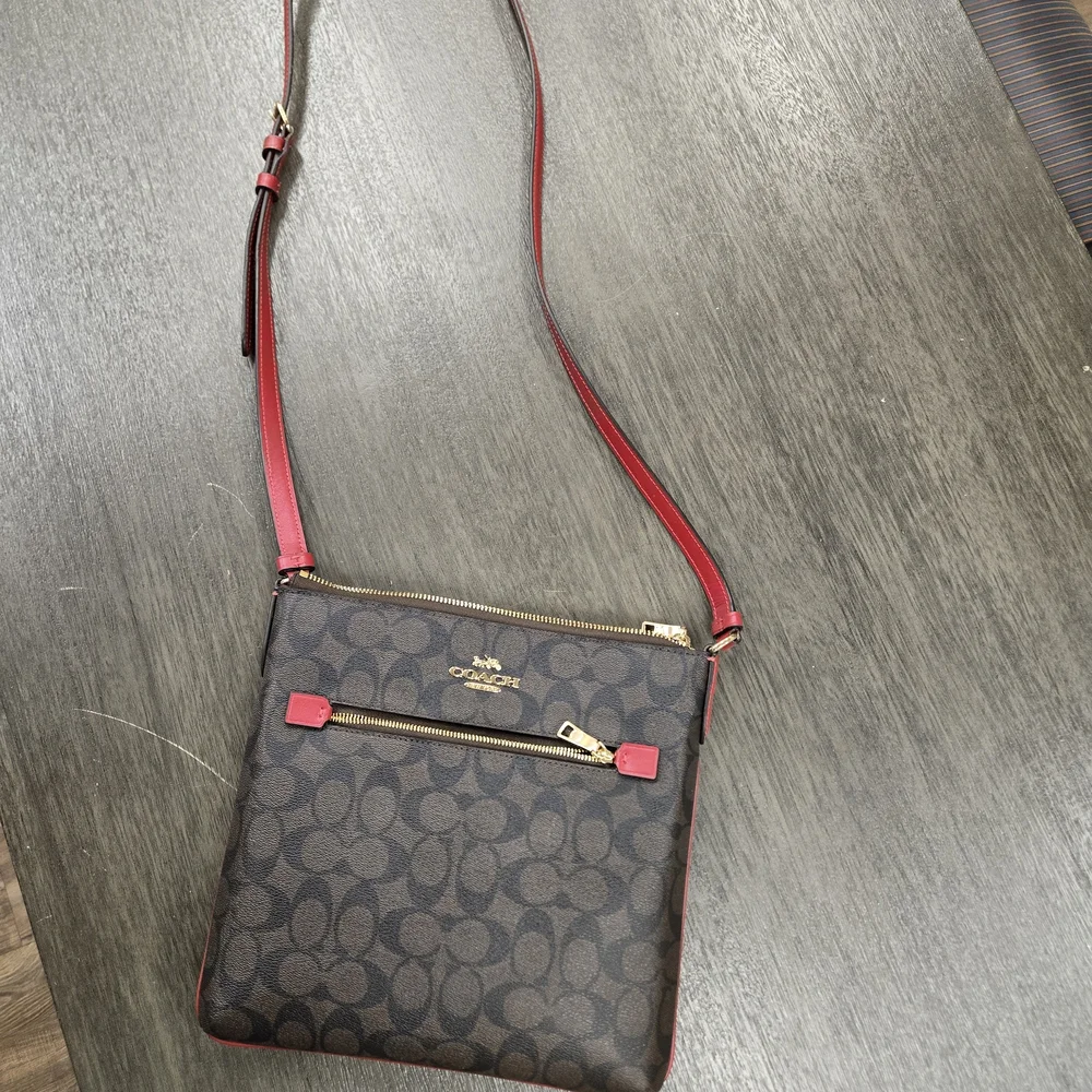 Coach Brown and Red Signature Crossbody Bag - Picture 10 of 11
